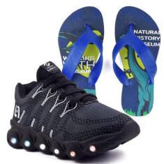 Imagem de Tenis Infantil De Led Meninos Calce Facil Desenhos Luzinha Light + Chi