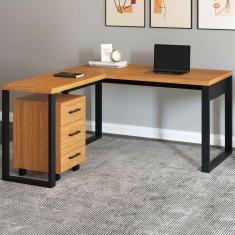 Imagem de Mesa Escrivaninha Industrial 100% Mdf Freijó/preto Fosco F22 - Pradel