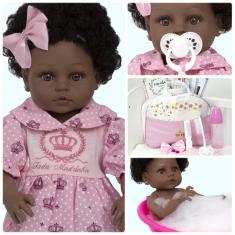 Imagem de Boneca Tipo Reborn Princesa Negra Corpo de Silicone + Itens