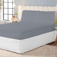Imagem de Jogo De Lençol Casal Padrão 3 Peças Micropercal 400 Fios Cinza - Só Ma