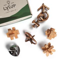 Imagem de Quebra-cabeça Brain Teaser de madeira e metal, desbloqueio 3D de 6 peças para crianças