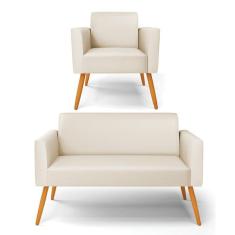 Imagem de Sof  Namoradeira Com Poltrona P s Palito Castanho Marisa Cori