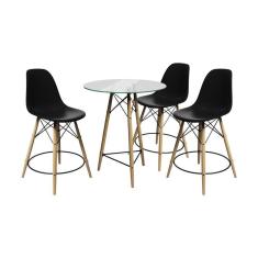 Imagem de Conjunto Mesa Bistrô Eames Eiffel Vidro Com 3 Banquetas Pretas De Madeira - Cor: Preto