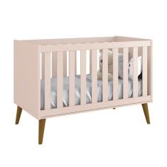 Imagem de Berço Mini Cama Theo Retrô Rosa Fosco Com Pés Amadeirado - Reller Móveis Rosa Fosco