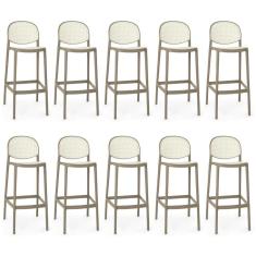 Imagem de Kit 10 Banqueta Alta Com Encosto Roma Em Polipropileno - Branco/cinza Escuro