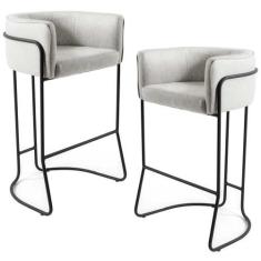 Imagem de Kit 02 Banquetas Decorativa Fixa Base de Aço Preto Betina D02 Linho Cr