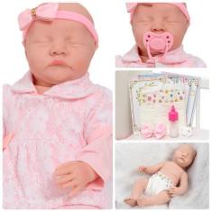 Imagem de Boneca Reborn Recém Nascida Lívia Pode Banho Kit Acessórios - Cegonha