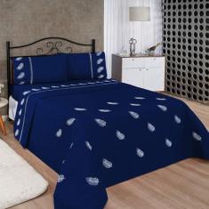 Imagem de Jogo De Lençol Realeza Super King Micropercal Bordado 03 Peças - Azul