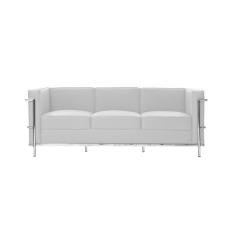 Imagem de Sofa Le Corbusier 3 Lugares Cromado em Couro Natural Branco