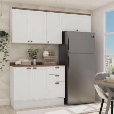 Imagem de Cozinha Completa Aéreo 4 Portas Balcão 2 Portas 3 Gavetas com Tampo e Rodapé luminata Genialflex