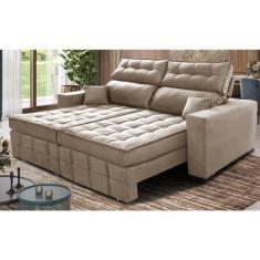 Imagem de Sofá Retrátil e Reclinável 2,20m Molas Ensacadas e Costura Tripla Cama Inbox Japão Velusoft Bege