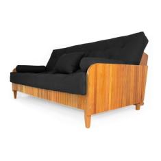 Imagem de Sofá Cama Paris Ripado Sarja Preto Madeira Nobre - R9 Design Futon