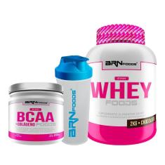 Imagem de KIT 1x Pink Whey Protein Foods 2kg + Pink BCAA + Colágeno Foods 250g + Coqueteleira - BRN Foods-Unissex