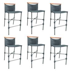 Imagem de Kit 6 Banquetas Anne em Corda Náutica Base em Alumínio Cinza com Detalhe em Madeira Cinza