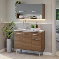 Imagem de Armário de Cozinha Compacta 105cm com Pia Rustic/cinza Emilly Madesa 04