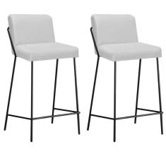 Imagem de Kit 02 Banqueta Alta Com Encosto Drika Industrial Cozinha Bistrô Ferro Preto Sintético Branco - Ahazzo Móveis