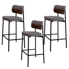 Imagem de Kit 03 Banquetas Alta Bar Cozinha Sala De Jantar Aço Preto Kaira C01 L