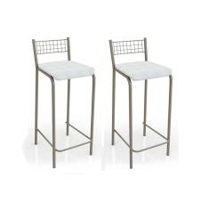 Imagem de Banqueta de Cozinha Gênova 2B705NK Kit 2 Un Niquel/Courano Branco - Kappesberg