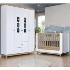 Imagem de Quarto de Bebê com Guarda Roupa e Berço Aconchego Henn, Branco/Jequiti