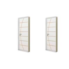Imagem de 2 Kits Porta de Madeira Decorada 215x75cm com Batente de Aço 6cm Neblina Branco