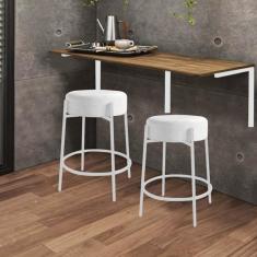 Imagem de Kit Mesa Suspensa de Parede Fixa MDF Castanho + 2 Banquetas Sintra Ferro Branco Suede Branco - Ahazzo Móveis