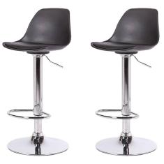 Imagem de Kit 2 Banquetas Altas Luisa Rivattis Polipropileno Almofada Pu Preta Base Disco Cromado
