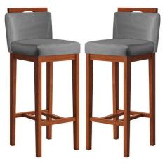 Imagem de Kit 2 Banquetas Média Estofadas com Encosto 38x92 Cm Líbia Madeira Mac