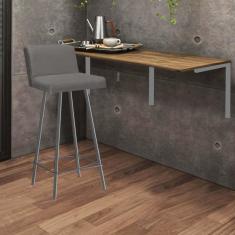 Imagem de Kit Mesa Suspensa de Parede Fixa MDF Caramelo + 1 Banqueta Lexi Ferro Cinza Sintético Cinza - Ahazzo Móveis