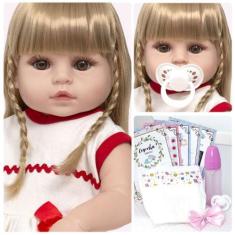 Imagem de Boneca Reborn Menina Loira Fofa Corpo De Vinil Com Enxoval - Cegonha R
