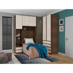 Imagem de Guarda Roupa Solteiro de Canto com Vidro Reflecta Nogueira Dourado com Legno Crema Prime Luciane