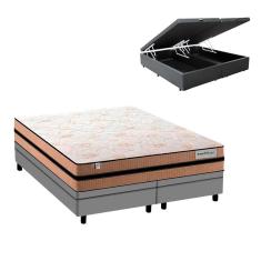 Imagem de Cama Box Queen com Baú Cinza e Colchão Smart Milano Plumatex