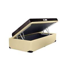 Imagem de Cama Box Baú Solteiro Colchão Espuma D45 Bordado + Box Sintético Bege Serra Negra 67x88x188