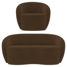 Imagem de Sofá 3 Lugares Living 180cm E 1 Poltrona Giratória Garbin K04 Veludo Marrom - Mpozenato