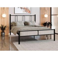 Imagem de Cama Casal Tubolar Eloa Com Extrado Madeira P/ Colchão 188X138 -Reforçada -Preto