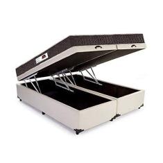 Imagem de Cama Box Baú King Colchão Espuma D45 Bordado + Box Bipartido Suede Bege Serra Negra 62x193x203