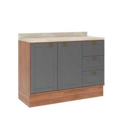 Imagem de Balcão 2 Portas E 3 Gavetas Para Cozinha Com Tampo 120 Cm - Carraro Mó