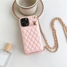 Imagem de Capa de telefone tipo carteira transversal para iPhone 14 13 12 11 Pro Max Slot para cartão Lanyard Corrente Alça Bolsa com zíper Bolsa Capa de couro, Rosa, Para iPhone 11