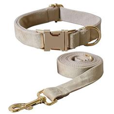 Imagem de Conjunto de coleira e guia para cães, coleira de veludo para cães com fivela de liberação rápida coleiras ajustáveis para cães pequenos, médios e grandes, caminhando para treinamento de corrida (gola: 33-50 cm, comprimento da guia: 1,5 m)