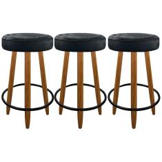 Imagem de Kit 3 Banqueta Alta 60cm Madeira Com Apoio Pára Os Pés Cinza