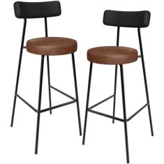 Imagem de Kit 02 Banquetas Alta Bar Cozinha Sala De Jantar Milão L02 Couríssimo Preto Marrom - Lyam Decor