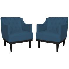 Imagem de Kit 02 Poltronas Decorativas Clássica Com Base Madeira Suede  Marinho - DS Estofados