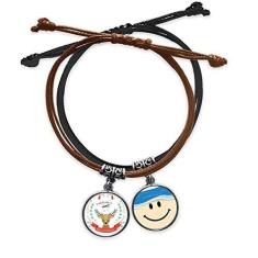 Imagem de DIYthinker Pulseira de couro com estampa de cervo de Natal com corrente de mão e rosto sorridente