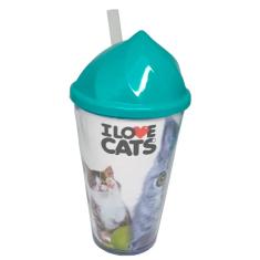 Imagem de Copo Acrilico Com Canudo I Love Cats Amo Gatos