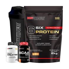 Imagem de Kit Six Protein 2kg + BCAA 4,5 100g + Power Creatina 100g + Coqueteleira – Bodybuilders Sabor: Cappuccino