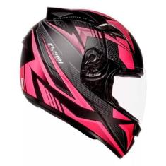 Imagem de Capacete Moto Fechado Spark Flash Viseira Cristal Preto Fosco c/ Rosa 