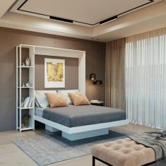 Imagem de Cama De Casal Articulada Com Estante Lateral 178X198cm Branco Tecno Mo