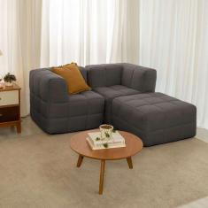 Imagem de sofá guldi popup com 2 módulos canto e puff linho grafite