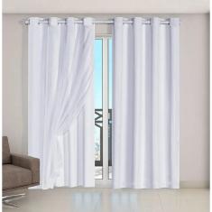 Imagem de Cortina Voil Xadrez Com Forro Blackout 6,00 X 2,80 Gelo