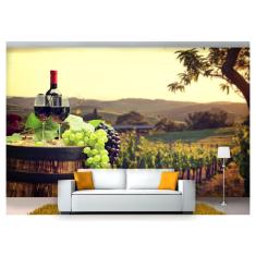 Imagem de Papel De Parede Barril Vinho Cacho De Uva 3D Al235