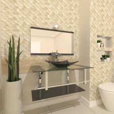 Imagem de Gabinete De Vidro 80Cm Inox Com Cuba Retangular Grafite